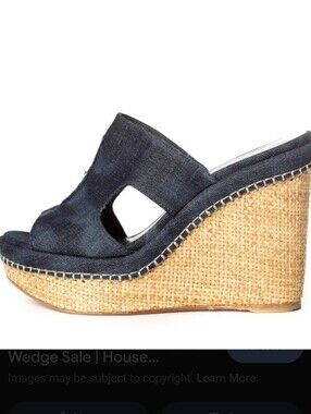 Stuart Weitzman Denim Open-Toe Platform Mules 4" Wedge Espadrilles